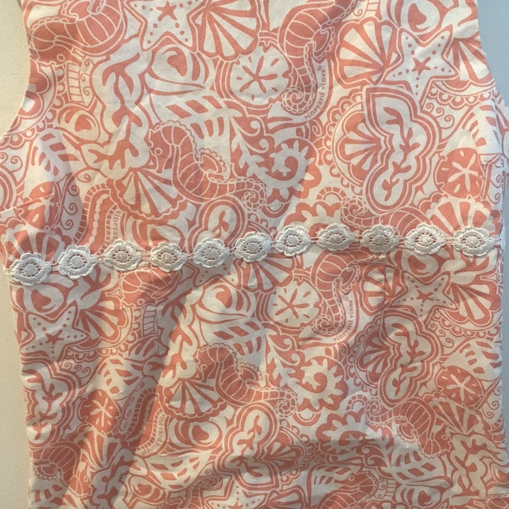 Vineyard Vines Coral/Pink & White Seashore Dress w/ embroidered detailing Girl 8 - Picture 3 of 6